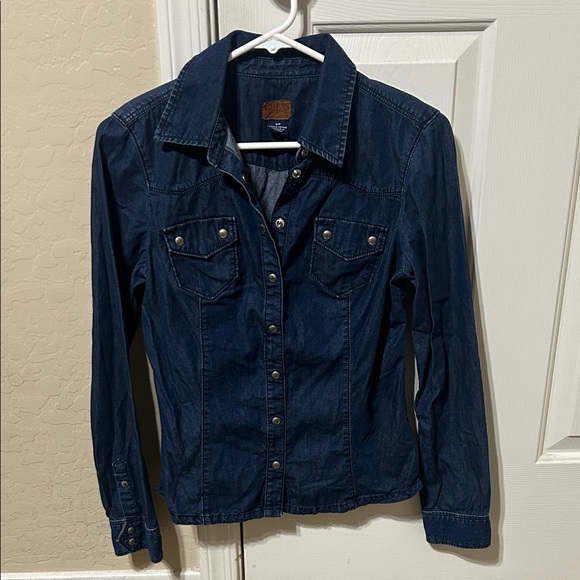 Guess Tops - Guess Dark Blue Denim Button Down Shirt